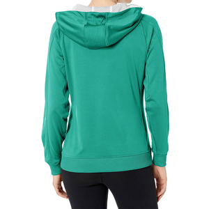 Sweat-shirt vert à capuche pour femme avec empiècements blancs aux épaules et logo frontal, coupe classique, idéal pour l'automne, en polyester tricoté respirant - Product Image 2