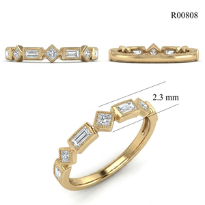 Dernières bagues de mariage en or rose massif 18 carats avec diamants baguette, prix de gros classique, sans risque, pas de MOQ, pour femmes - Product Image 6