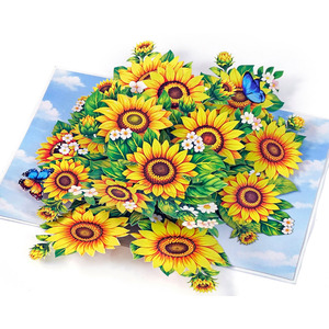 การ์ดอวยพรแบบป๊อปอัพลายดอกทานตะวันสุดหรู ทำด้วยกระดาษแฮนด์เมด - Product Image 1