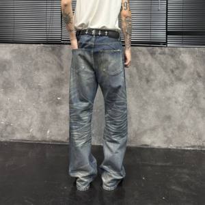 Jean droit déchiré taille haute pour homme, coupe ample, en denim de coton, style streetwear décontracté, grandes tailles - Product Image 5