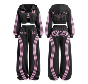 Custom Printing Service Winter Ladies Hooded Tracksuit Full Zip Hoodie Matching <b>Pants</b> Set Lightweight Breathable Casual Outfit - Product Image 5