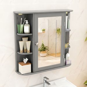 Armadietto a Specchio da Bagno a Parete con Ripiani Portaoggetti, Specchi da Bagno Pratici - Product Image 1