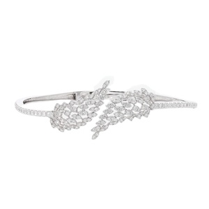 Bracelet jonc luxueux en or 14 carats plaqué rhodium, serti de diamants naturels taille brillant courbés, 12,03 g, symétrique et élégant - Product Image 1