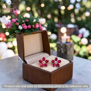 Pendientes de Oro Blanco Sólido de 18K para Mujer, con Forma de Flor Simple, con Diamantes y Rubíes Rojos Naturales, de Sheri Jewels, para Aniversario - Product Image 3