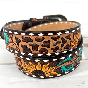 Cinturón de herramientas de cuero occidental para cinturón de cuero unisex tallado a mano con relieve de girasol para hombres - Product Image 5