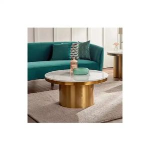 Modern Brass <b>Nesting</b> Coffee <b>Table</b> With Marble Top Contemporary Living Room Furniture - Product Image 2
