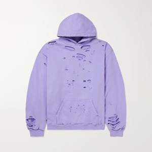 Sweat à capuche surdimensionné pour homme, violet, effet usé, en molleton French Terry, design découpé, streetwear, sweats à capuche usés - Product Image 1