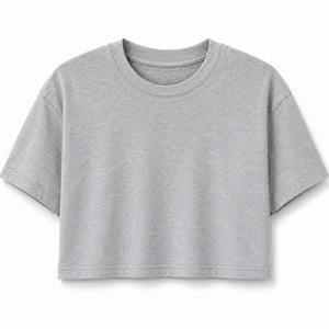 เสื้อครอปท็อปผู้หญิง แขนสั้น คอกลม สีพื้น ผ้าฝ้าย 100% ทรงปกติ ดีไซน์ไม่สมมาตร สวมใส่สบายๆ สำหรับฤดูร้อน รุ่นซังกิตา - Product Image 1