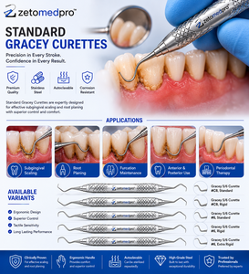 Cureta Periodontal Gracey 5/6, Estándar y Extra Rígida, de Acero Inoxidable, Instrumento Dental para Limpieza, OEM Zetomed Pro - Product Image 2