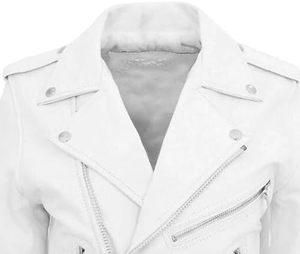 Women's White PU Leather Moto <b>Jacket</b> Full Sleeve Zipper Closure Turn-down Collar Autumn Solid Color <b>Biker</b> <b>Jacket</b> - Product Image 2