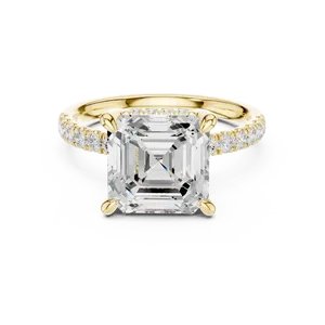 Anillo de compromiso unisex con diamante sintético redondo de 4.00 ct, engaste Asscher, oro macizo de 18k, banda con halo oculto, autenticado por IGI. - Product Image 5