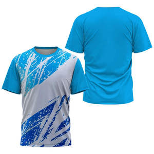 T-shirt de sport pour homme, bleu gris, imprimé géométrique, séchage rapide, léger, imprimé par sublimation, manches courtes, coupe ample, col rond, tricoté - Product Image 1