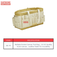 Sac à outils en toile à poches multiples avec renfort en cuir idéal pour les professionnels et les projets de bricolage.