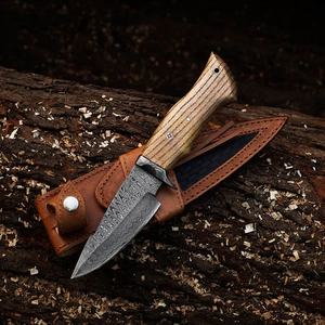 Cuchillo de Caza de Acero de Damasco Hecho a Mano, Personalizable, con Mango de Madera, Funda de Cuero para Supervivencia al Aire Libre y Camping, Fabricación Personalizada OEM - Product Image 4