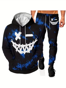 Men's Smiling Face <b>Camouflage</b> Pattern Digital Printed Winter Woven Thermal Street Style Fashion Novelty Sports Set 100% - Product Image 4