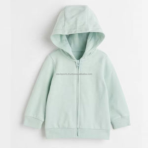 OEM เสื้อฮู้ดมีซิปสำหรับเด็กสีพื้นผ้าฝ้ายถักแบบลำลองมีกระเป๋ามีฮู้ดสำหรับฤดูหนาวผ้า100% ย้อมสีล้วนมีซิป - Product Image 1