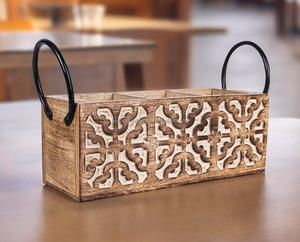 FWE Porte-couverts en bois fabriqué à la main pour support de cuillère de cuisine pour organisateur de rangement de table à manger Boîte à vaisselle avec poignée - Product Image 6