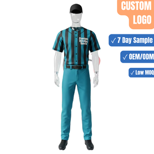 Ensemble complet d'uniforme de baseball personnalisé à rayures fines (maillot, pantalon, casquette) – Teal et Noir – Vente en gros - Product Image 1