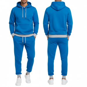 ชุดวอร์มผู้ชายขายดี สีฟ้าอิเล็กทริกและสีเทาตัดกัน ดีไซน์ฮู้ดดี้ แขนเสื้อแบบริบ ระบายอากาศได้ดี เหมาะสำหรับเล่นกีฬา - Product Image 3