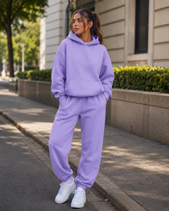 Conjunto de Sudadera con Capucha Oversize Lavanda para Mujer, Pantalones Jogger Casuales, Ropa de Descanso, Ropa Urbana, Proveedor Mayorista de Ropa Personalizada - Product Image 6