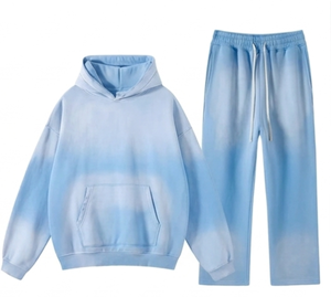 Conjunto Deportivo Informal de Alta Calidad con Efecto Degradado, Sudadera con Capucha y Pantalones Deportivos Unisex Vintage, Chándal de Algodón con Lavado Ácido Personalizado - Product Image 5