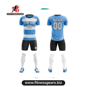 Ensemble de maillots de football personnalisés bleus à manches courtes unisexe adulte, anti-humidité, impression par sublimation, taille élastique - Product Image 2