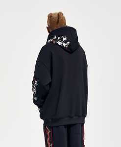 Sudadera con Capucha Negra para Hombre, Bordado Floral, Estilo Casual, Tejido de Algodón, Estilo Otoñal - Product Image 4