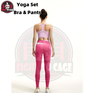 Pink Color <b>Block</b> Yoga Set Two-Piece Running Yoga Quick-Drying Sports Bra Yoga Pants Set With Waistband And Body <b>Shaping</b> - Product Image 3