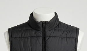 Unisex Black <b>Quilted</b> puffer Jacket Stand Collar Zipper Closure Sleeveless <b>Winter</b> Wear Regular Fit 100% Polyester Solid Color - Product Image 4