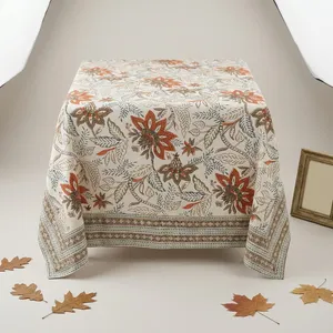 Floral Printed Cotton <b>Tablecloth</b> Square Pastoral Style Washable Home Decor Hand block Pattern Cotton Table Cloth - Product Image 3