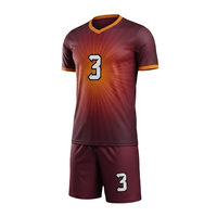 Ensemble Maillot et Short de Football Personnalisé 100% Polyester Sublimation Col V Manches Longues Marron Effet Goutte de Slime Taille Élastique