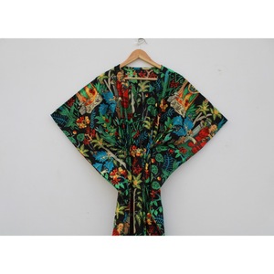 Robe d'été décontractée pour femme, longue, en coton tissé à imprimé floral, à manches courtes, col en V, avec cordon de serrage, respirante, style bohème - Product Image 3