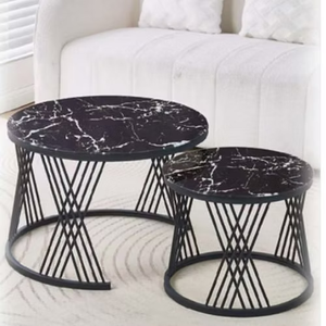 Modern Accent Coffee Tableware Faux <b>Marble</b> Top Custom Color Powder Coated Metal Construction for Living Room Apartment Furniture - Product Image 1