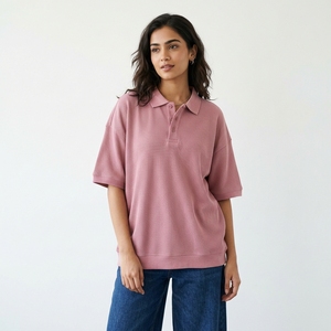 Women's Waffle Knit <b>Polo</b> <b>Shirt</b> Short Sleeve Turn Down Collar Loose Fit Short Sleeve <b>Polo</b> Tee Casual 100% Cotton Oversize <b>Polo</b> - Product Image 6