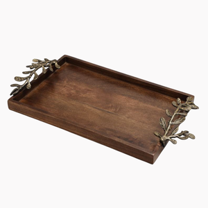 Vintage <b>Square</b> Wooden Tray With White Floral Accent Hotel Ware <b>Table</b> Decorative Food Serving Tray For Coffee <b>Table</b> <b>Kitchen</b> Room - Product Image 4