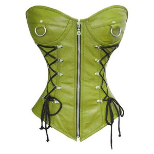 Salva <b>Leather</b> Women's Green Gothic <b>Corset</b> Zipper Closure Lace-Up Front Regular Length Waterproof V-neck 100% <b>Leather</b> Outerwear - Product Image 6