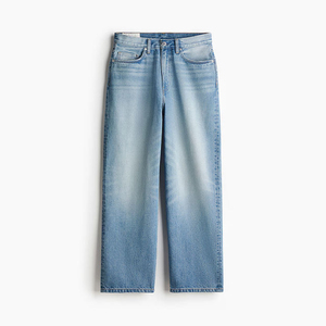 Trendy Winter Knitted Men Denim <b>Jeans</b> Cotton Breathable Washed Straight Solid Color <b>Elastic</b> <b>Waist</b> Custom OEM Service - Product Image 2