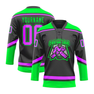 Fábrica de camisetas personalizadas para equipos de hockey sobre hielo, compra camisetas de hockey sobre hielo al por mayor en línea, camiseta gris carbón oscuro con detalles en verde menta y naranja. - Product Image 5