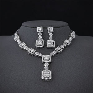 18K Gold Plated Women's Square <b>Crystal</b> Moissanite Diamond Deluxe 4-piece Bridal Silver Jewelry And Wedding Jewelry <b>Set</b> - Product Image 1