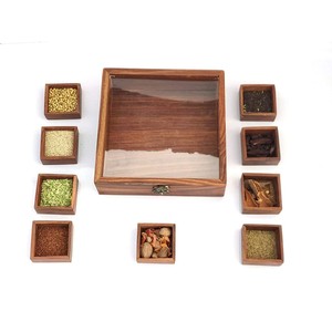 Handcrafted Sheesham Wood <b>Spice</b> Rack with Mirror & 9 <b>Jars</b> | Wholesale - Product Image 3
