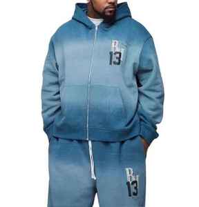 Lightweight Fleece Tracksuit Plain Dyed Winter Sweat Suits 2 Pieces <b>Set</b> Flared Sweatpants Drawstring Hoodie Men's Regular Fit - Product Image 3