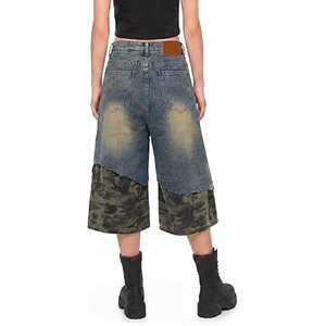 <b>Men's</b> Ripped Denim Bermuda <b>Shorts</b> High Waist Camouflage <b>Patch</b> Street Style Button Fly Woven Cotton - Product Image 4