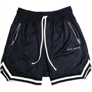 Pantalones Cortos de Baloncesto para Hombre, de Malla a Rayas, de Secado Rápido, Cintura Media, con Cordón Ajustable y Bolsillo con Cremallera, 180g, Ropa Deportiva - Product Image 1