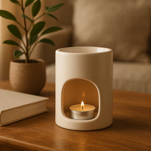 Bruciatore di Oli Essenziali in Ceramica Minimalista Moderno, Diffusore di Fragranze Cilindrico, Scaldacera in Porcellana per Aromaterapia e Arredamento Casa - Product Image 1