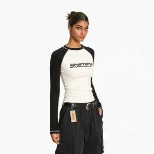 ONETEN APPARELS T-shirt décontracté pour femme à manches raglan courtes, coupe ample, col rond, en coton respirant, collection automne - Product Image 3