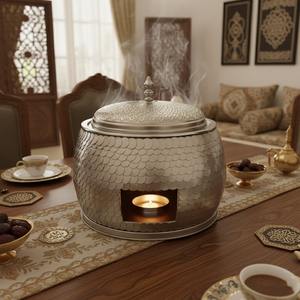 Plat de service haut de gamme avec couvercle et chauffe-plat à bougie chauffe-plat, en acier inoxydable martelé motif écaille de poisson, pour le Moyen-Orient - Product Image 2