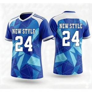 Jersey Deportivo Sublimado con Cuello en V, Diseño Geométrico Azul 24, Estilo Moderno, Unisex para Adultos, Transpirable, de Poliéster - Product Image 1