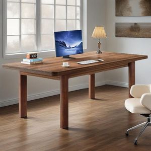 63-Inch Executive <b>Solid</b> <b>Wood</b> Computer <b>Desk</b> with Simple Farmhouse Design Large Office Study Writing Workstation Durable <b>Wood</b> Legs - Product Image 1