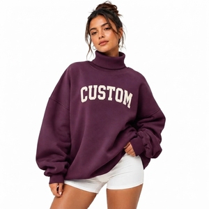 Prix de gros, haute qualité, impression de lettres personnalisée, pull à col montant surdimensionné, design sans doublure, style ample, coupe classique - Product Image 1