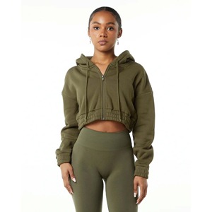Sudadera con capucha personalizada con logo para mujer, talla grande, estilo urbano, top corto con cremallera, sudadera de diseñador para mujer - Product Image 1